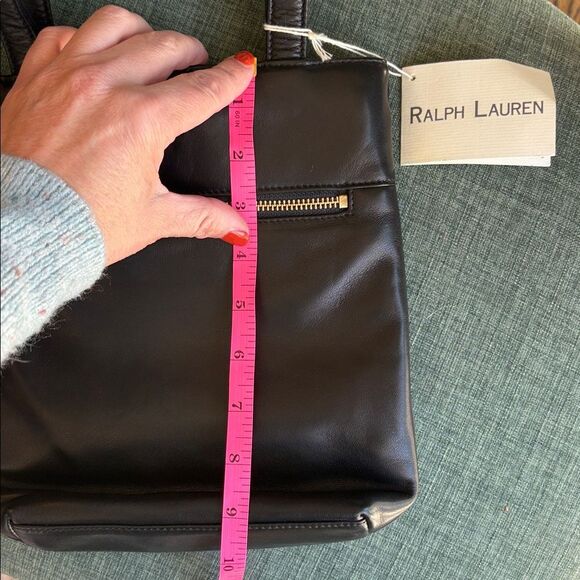 RALPH LAUREN Vintage Leather Black Bucket Shoulder Bag Black w/ Gold Accents NWT - Picture 3 of 12